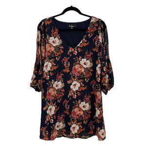 Lulu’s Shifting Dears Navy Blue Floral Print Cold Shoulder Shift Dress Size XS